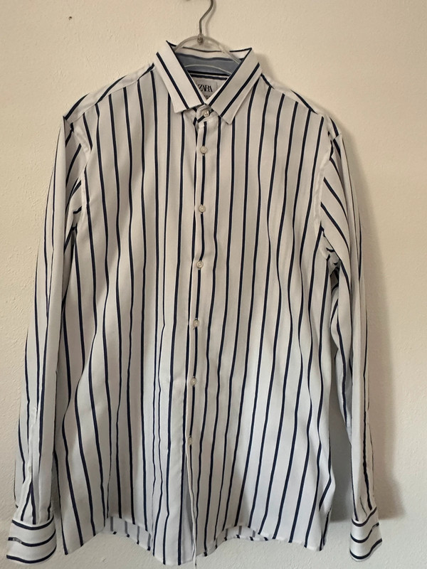 Zara overhemd , size XL , hagel wit met blauw streepje 1
