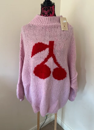 DLSB “Love Your Peace” Pink Red Cherry Reversible Knitted Jumper – One Size, brand: DLSB, condition: New with tags, size: One size, £12.00, £13.30 includes Buyer Protection Pro