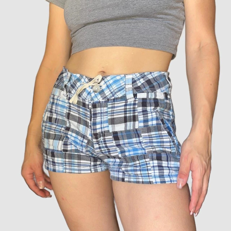 blue & white plaid preppy summer mini shorts 1