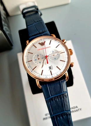 Emporio Armani Aviator Men's Blue Leather Watch, brand: Emporio Armani, condition: New with tags, size: 43–46 mm, £200.00, £210.70 includes Buyer Protection