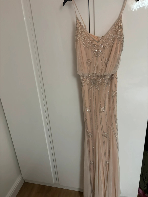 Silk Fred Lace and bead maxi dress nude