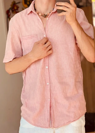 Stone Bay Pink Micro-Check Linen-Cotton Short-Sleeve Shirt – Size M, marke: stone bay, zustand: Sehr gut, größe: M, 10,00 €, 10,70 € inklusive Vinted-Käuferschutz