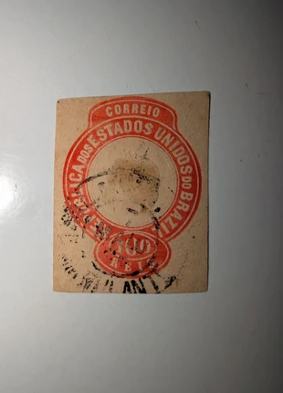 Timbre ancien Brésil 100 Réis rouge oblitéré - République des États-Unis du Brésil XIXe siècle, condition: Very good, €1.00, €1.75 includes Buyer Protection