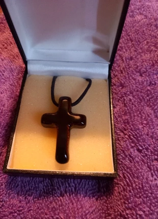Glass cross on leather tie, condition: Very good, £5.00, £5.95 includes Buyer Protection