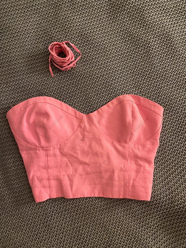 Zara pink corset tie up cropped top