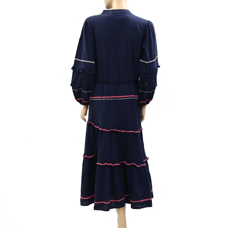 Kerri Rosenthal Pheobe Cotton Midi Dress Embroidered Ruffle Tiered S New 271080 3