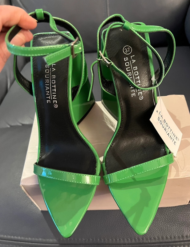 La Bottine Souriante Green Shaped High Heel Sandals Shoes with Ankle Strap BNWT Size 4 Eu 37 Vinted