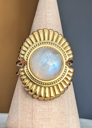 Bague pierre de lune bohème en acier inoxydable doré, état: Très bon état, taille: Ajustable, 15,00 €, 16,45 € Protection acheteurs (Pro) incluse