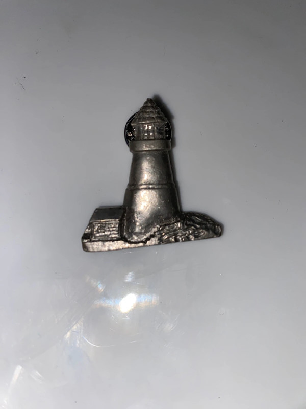 1996 Barker pewter lighthouse pin on shore 2