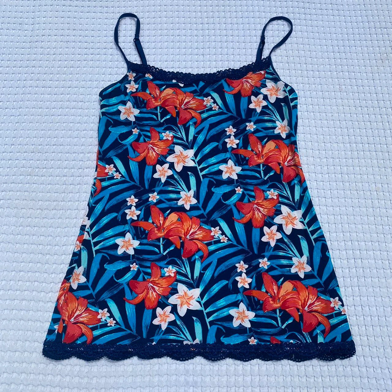 Jockey Floral Navy Lace Trim Cami 1