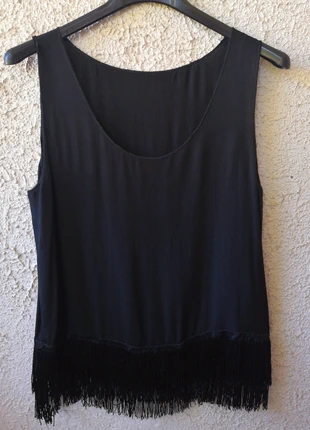 Canotta nera con bordo a frange, marque: Vintage, état: Très bon état, taille: M / 38 / 10, 4,00 €, 4,90 € Protection acheteurs incluse