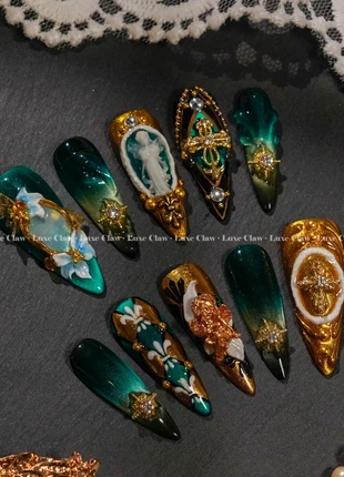Emerald Baroque Press On Nails LC169, marque: LuxeClaw, état: Neuf avec étiquette, 48,00 €, 51,10 € Protection acheteurs (Pro) incluse