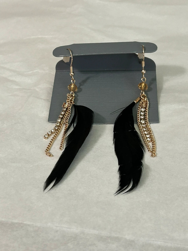 Exotic Feather, Chain and Rhinestone Pierced Earrings- new 2