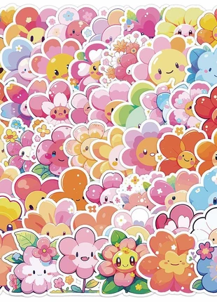 50 stickers fleurs souriantes kawaii, état: Neuf sans étiquette, 4,00 €, 4,90 € Protection acheteurs (Pro) incluse