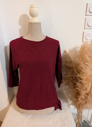 Joli Haut/Pull Léger Bordeaux Côtelé - Nœud Latéral - Taille 1 (S/M), brand: pas de marque, condition: Very good, size: S / 36 / 8, €4.90, €5.85 includes Buyer Protection