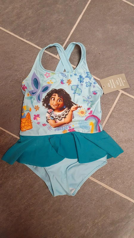 Neuer Badeanzug Mädchen gr. 122/128 Disney Encanto blau Rüschen h&m 1