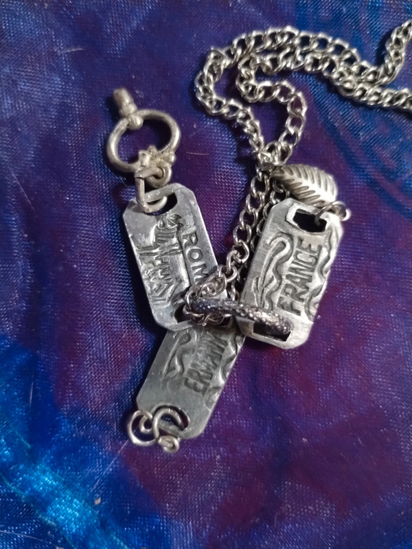 Very OLD 1940s Antique handmade silver charm necklace 2