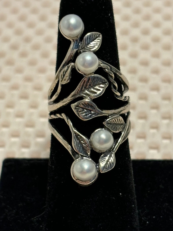 Shablool Didae Israel 925 Cultured Pearl Vines Ring Sz 6.5 1