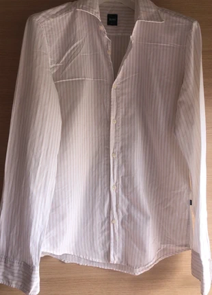 Hugo Boss Slim Fit Shirt – White with Thin Stripes |, merk: Hugo Boss, staat: Heel goed, maat: L, € 10,00, € 11,20 inclusief Kopersbescherming