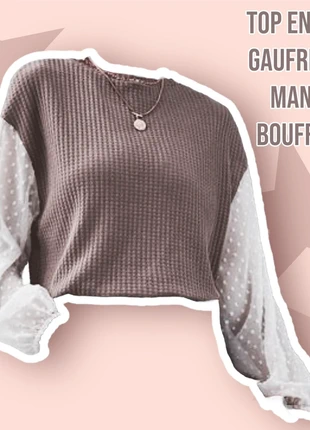 Top En Maille Gaufrée Avec Manches Bouffantes, marca: Shein, estado: Muy bueno, tamaño: L / 40 / 12, 4,00 €, 4,90 € Protección al comprador incluida