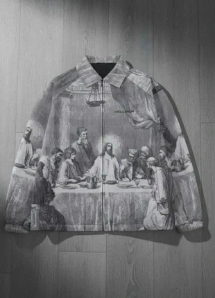 Veste zippée grise imprimé artistique, marque: Sins & Saints, état: Très bon état, taille: M, 52,99 €, 56,34 € Protection acheteurs incluse