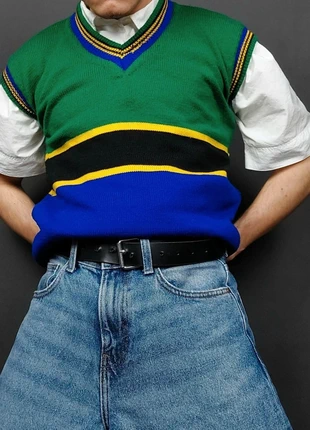 Pull / Débardeur Col V sans Manches Vintage 80s en Maille Vert Foncé / Marine / Multicolore (S), brand: Vintage Dressing, condizioni: Ottime, taglia: S, €20.00, €21.70 include la Protezione acquisti Pro