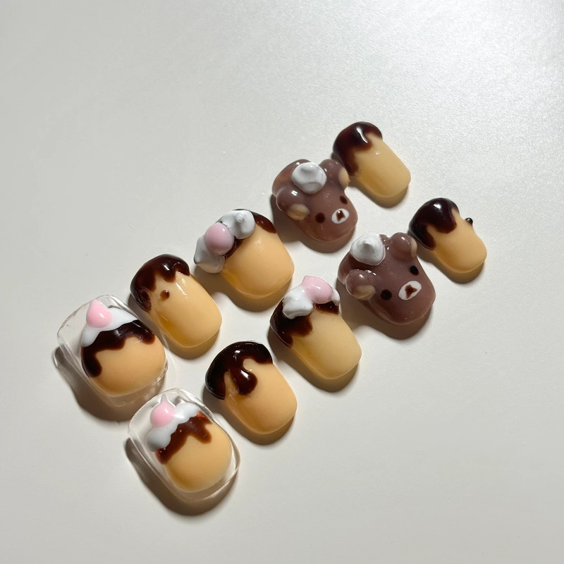 rilakkuma x flan press on nails 3