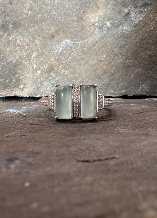 Striking double cabochon aquaprase ring with Deco-inspired setting in sterling silver, size Q, 2.78g, brand: G, condition: New without tags, size: 18.1 mm / P½, £42.00, £44.80 includes Buyer Protection Pro