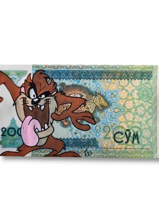 Billet 200  soums d'Ouzbekistan customisé Taz des Looney Tunes, état: Très bon état, 25,00 €, 26,95 € Protection acheteurs incluse