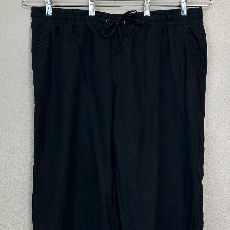 Amazon Essentials 100% Linen Black Drawstring Wide Leg Pants 2