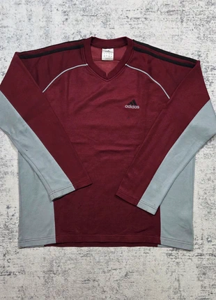 Sweat Adidas Bordeaux Gris Manches Longues Vintage 2000s M/L, marke: adidas, zustand: Sehr gut, größe: L, 24,99 €, 26,94 € beinhaltet Vinted-Käuferschutz Pro