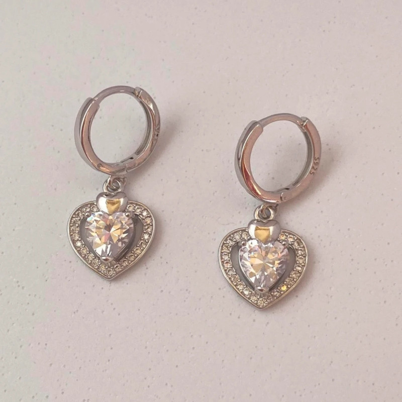 Cubic Zirconia Love Heart Dangle Drop Earrings 1