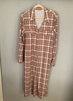 Hemdkleid mit Karomister in Beige, Creme und Braun von Bonprix, merk: Bonprix, staat: Heel goed, maat: L / 40 / 12, € 11,00, € 12,25 inclusief Kopersbescherming