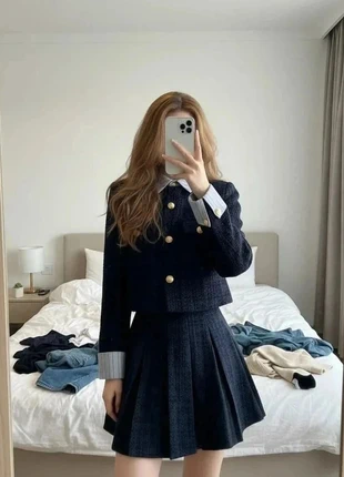 ensemble tailleur jupe plissée et veste tweed bleu marine #021, brand: académie Royale, condition: Very good, size: M / 38 / 10, €68.99, €73.14 includes Buyer Protection