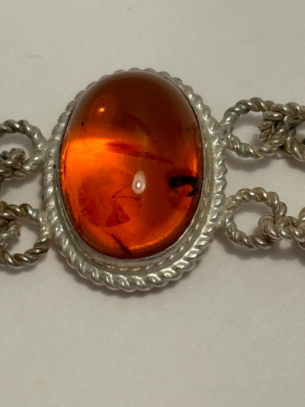 Silver Amber Cabochons Bracelet 7-3/4” 4