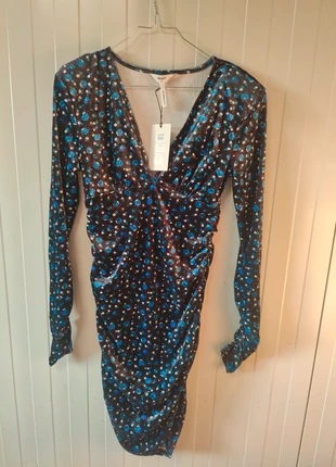 Robe Object Obalona – Velours fleuri bleu, col V, neuve avec étiquette, brand: Object, condition: New with tags, size: S / 36 / 8, €11.00, €12.25 includes Buyer Protection