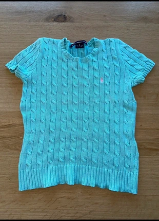 Torsadé à manches courtes bleu clair logo rose Ralph Lauren de taille XS femme, marque: Ralph Lauren, état: Très bon état, taille: XS / 34 / 6, 35,00 €, 37,45 € Protection acheteurs incluse