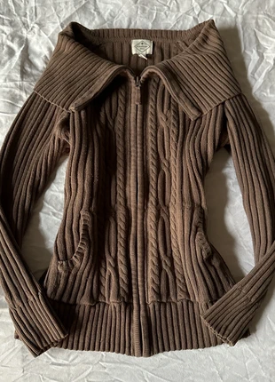 st johns bay y2k brown longsleeve ribbed knit foldover off shoulder zipup, brand: St. John's Bay, condition: Good, size: 18 / 1 X, $30.00, $32.20 includes Buyer Protection