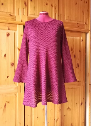 Robe courte maille ajourée manches longues évasées bordeaux foncé Mango S, brand: Mango, condition: Very good, size: S / 36 / 8, €8.00, €9.10 includes Buyer Protection