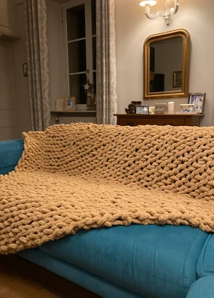 Couverture tréssée en laine douce - fait main - réalisée sur commande, marque: Fait Main, état: Neuf avec étiquette, taille: 110 x 150 cm, 55,00 €, 58,45 € Protection acheteurs incluse