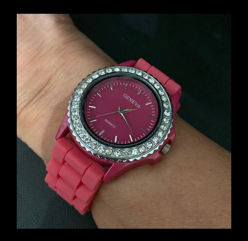 Geneva Pink Silicone band watch with rhinestones  -used 4