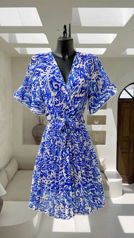 Robe bleu plissé été 1