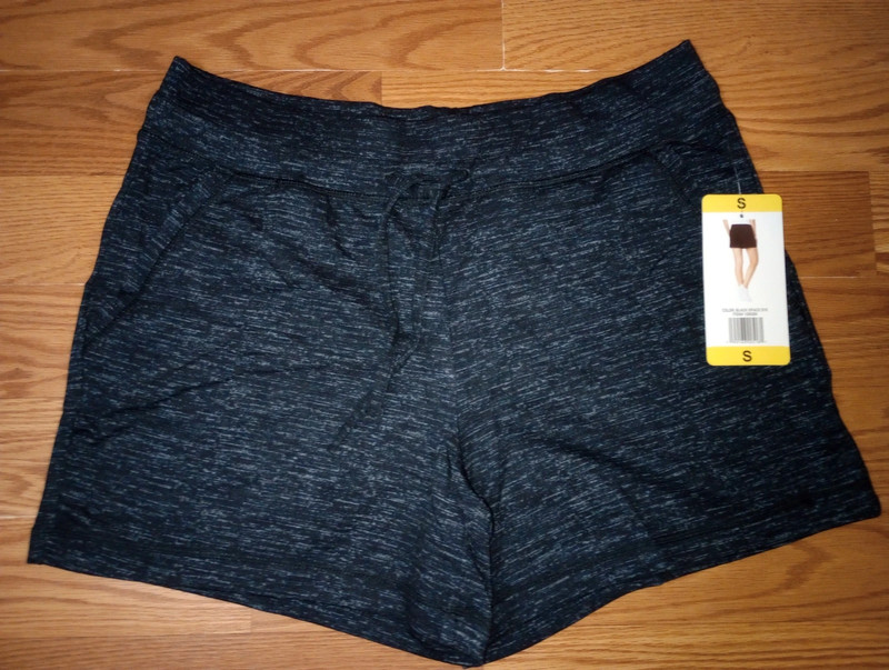 NWT 32 Degree Womens Fleece Lined Shorts Black Space Dye Small Drawstring 3