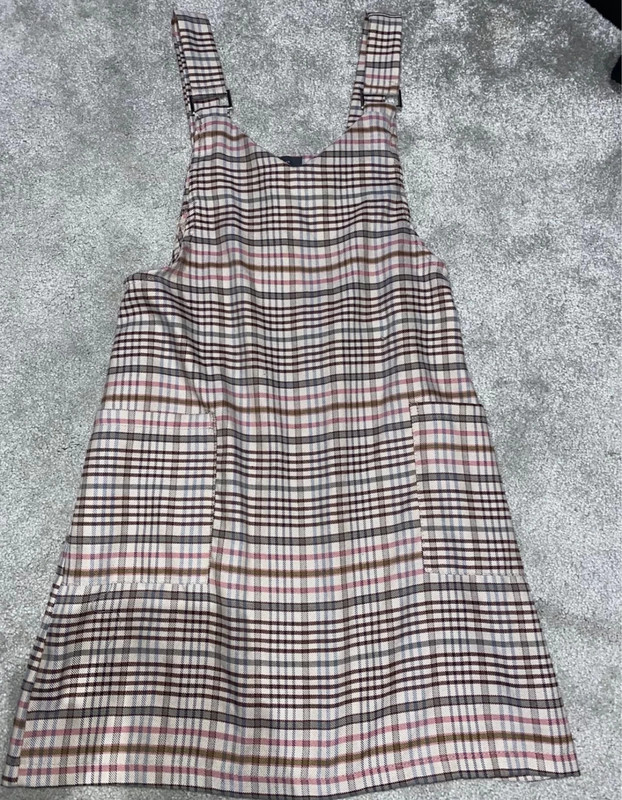 Primark Ladies Beige Brown Tartan Pinafore Dress Size 8 Vinted
