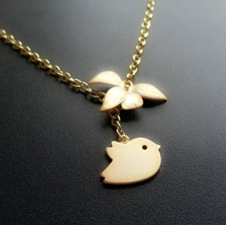 Matte Gold Bird Orchid Lariat Necklace 2