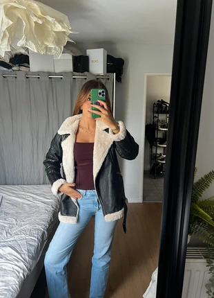 Veste aviateur noire doublée fausse fourrure, brand: Zara, condition: Very good, size: S / 36 / 8, €45.00, €47.95 includes Buyer Protection