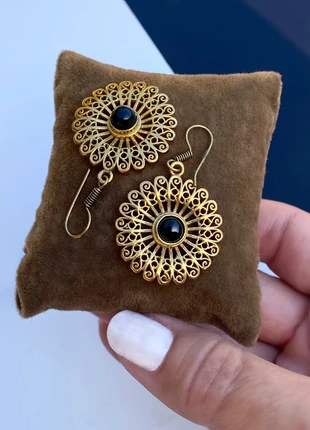 Pendientes sol ónix / Boucles soleil onyx, marque: Local, état: Neuf sans étiquette, 5,00 €, 5,95 € Protection acheteurs (Pro) incluse