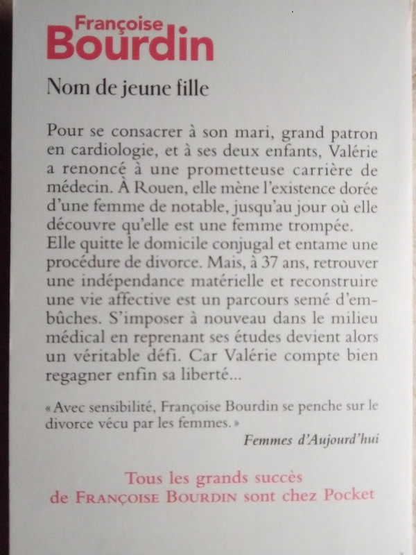 Livre ( Nom de jeune fille), roman de Françoise Bourdin 3