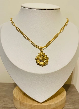 Collier à gros maillons doré pendentif tendance fleurs acier inoxydable, brand: Tendance, condition: Very good, €10.00, €11.20 includes Buyer Protection Pro