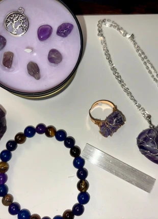 Amethyst Crystal Set – Candle, Necklace, Bracelet, Ring & Raw Stone, condition: New with tags, £15.00, £16.45 includes Buyer Protection Pro